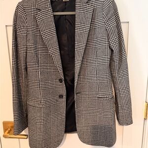 Current/Elliott Black and White Wool Plaid Boyfriend Blazer-size 1 (small/4)